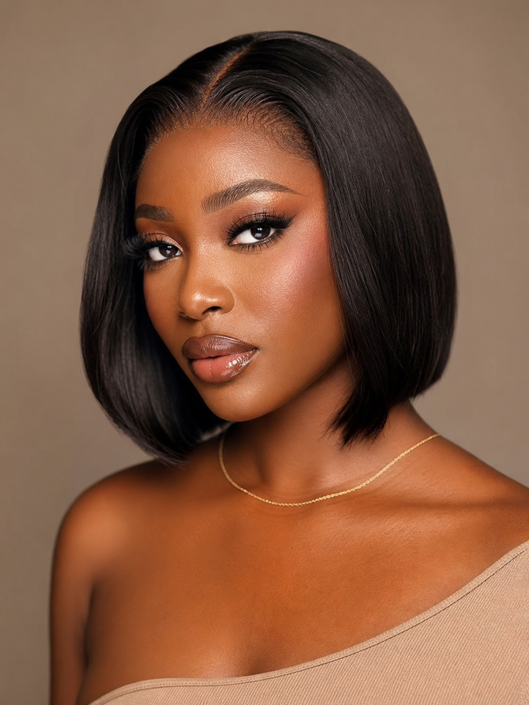 Vietnam Bone Straight Wig Natural Black Color 5x5 Lace Closure 8Inch Wear To Go For Black Women