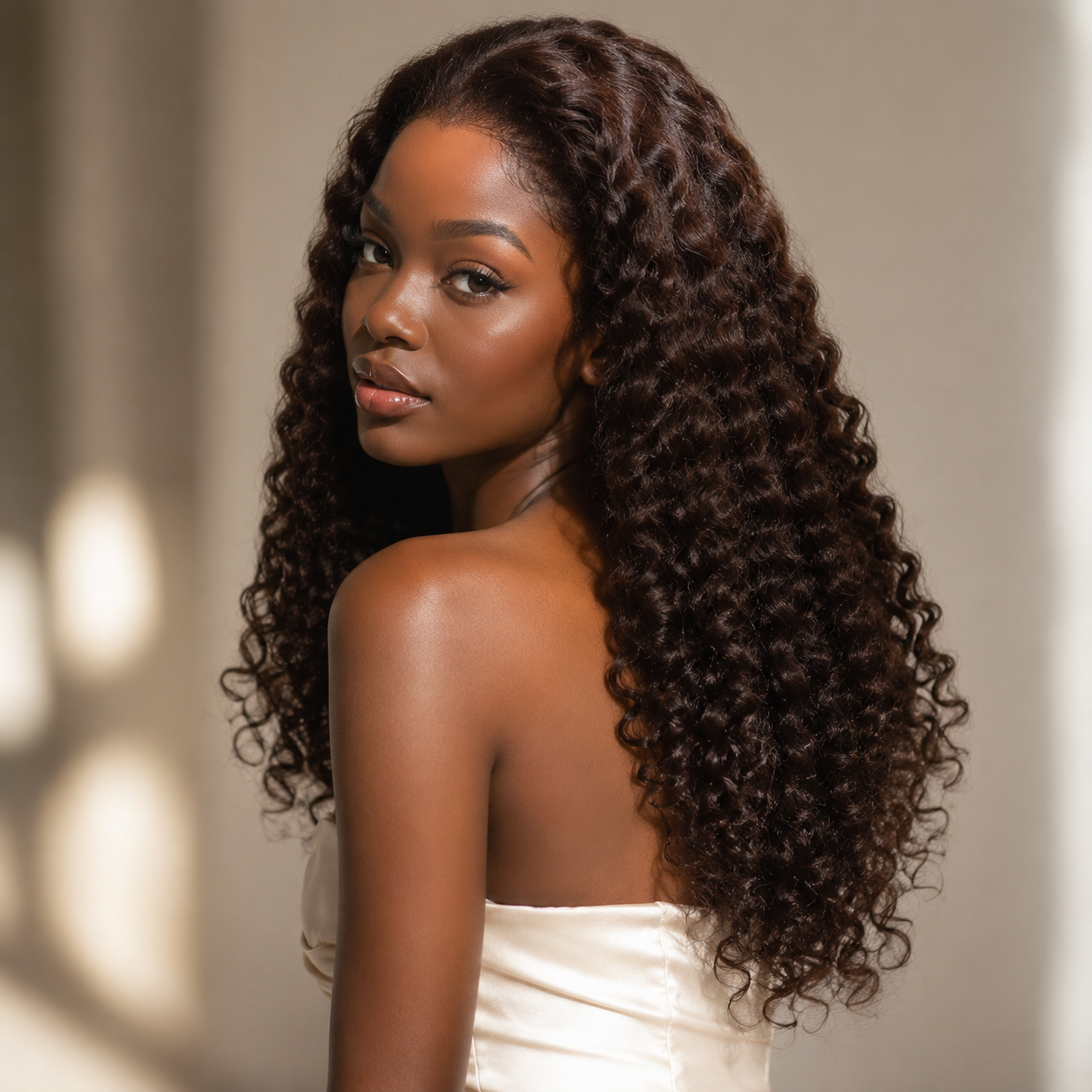 Burmese Curl Indian Remy Human Hair Wig 13x4 Lace Frontal Wig 24Inch Chocolate Brown Color