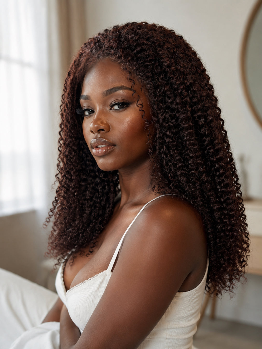 Kinky Curl Indian Remy Human Hair Wig 5x5 Lace Closure Wig 18Inch Brown Color
