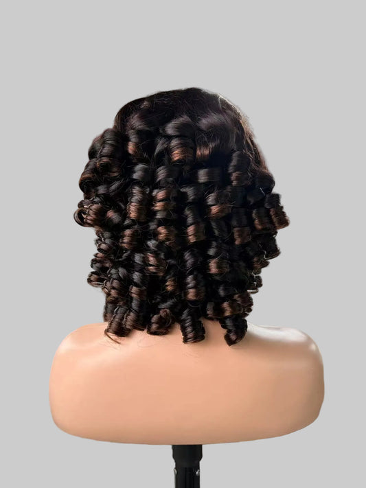Dark Brown Highlight Bouncy Ringlet Curl Wig(MS170)