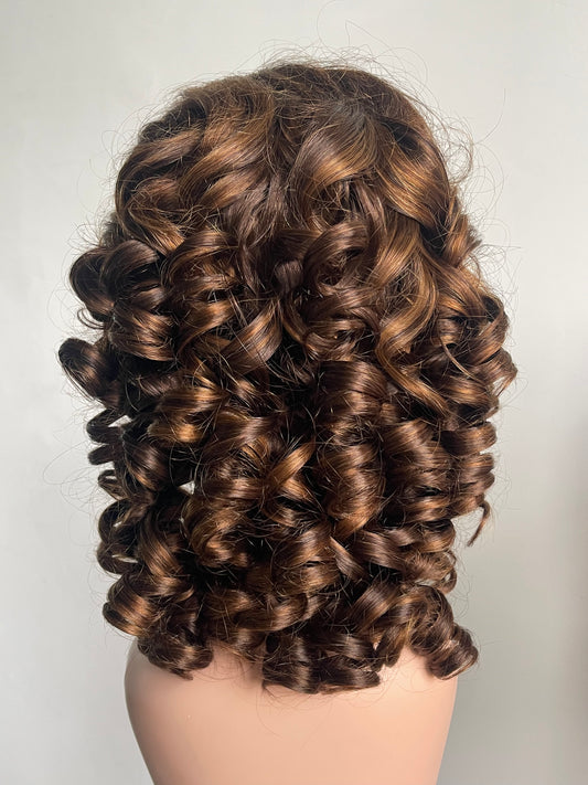 Honey Blonde Highlight Bouncy Ringlet Curl Wig(MS170)