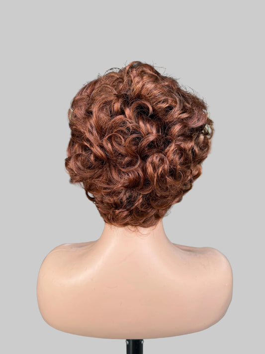 Short Pixie Curly Lace Front Wig | Auburn Brown(LS018)