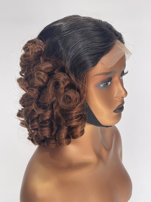 Ombre Auburn Bob Lace Front Wig – Curly(LS276)