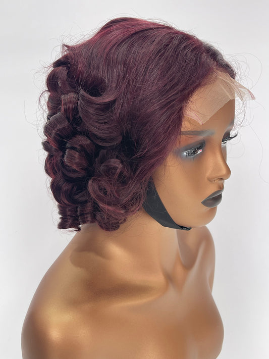 Burgundy Short Lace Front Wig – Curly(LS276)