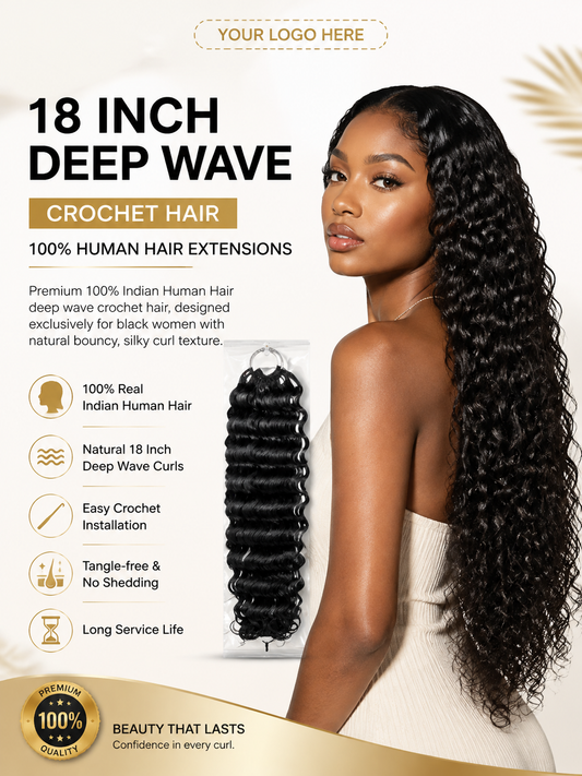 Deep Wave Crochet Hair Indian Remy Human Hair Natural Black Color 18Inch