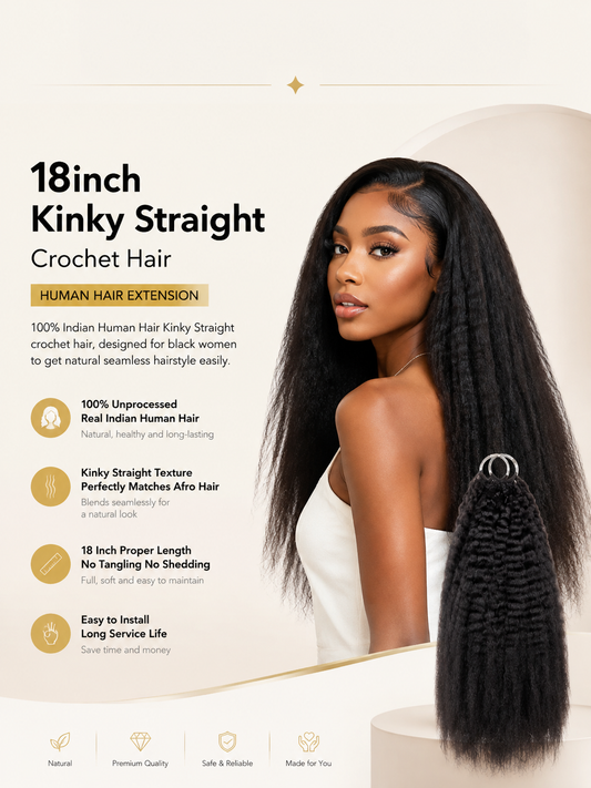 Kinky Straight Crochet Hair Indian Remy Human Hair Natural Black Color 18Inch