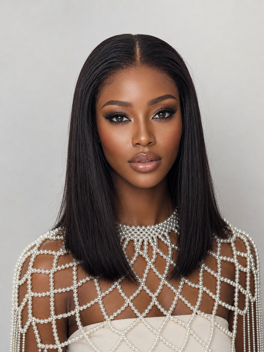 Bob Wig Vietnam Bone Straight Wig Natural Black Color 5x5 Lace Closure 14Inch Wear To Go For Black Women