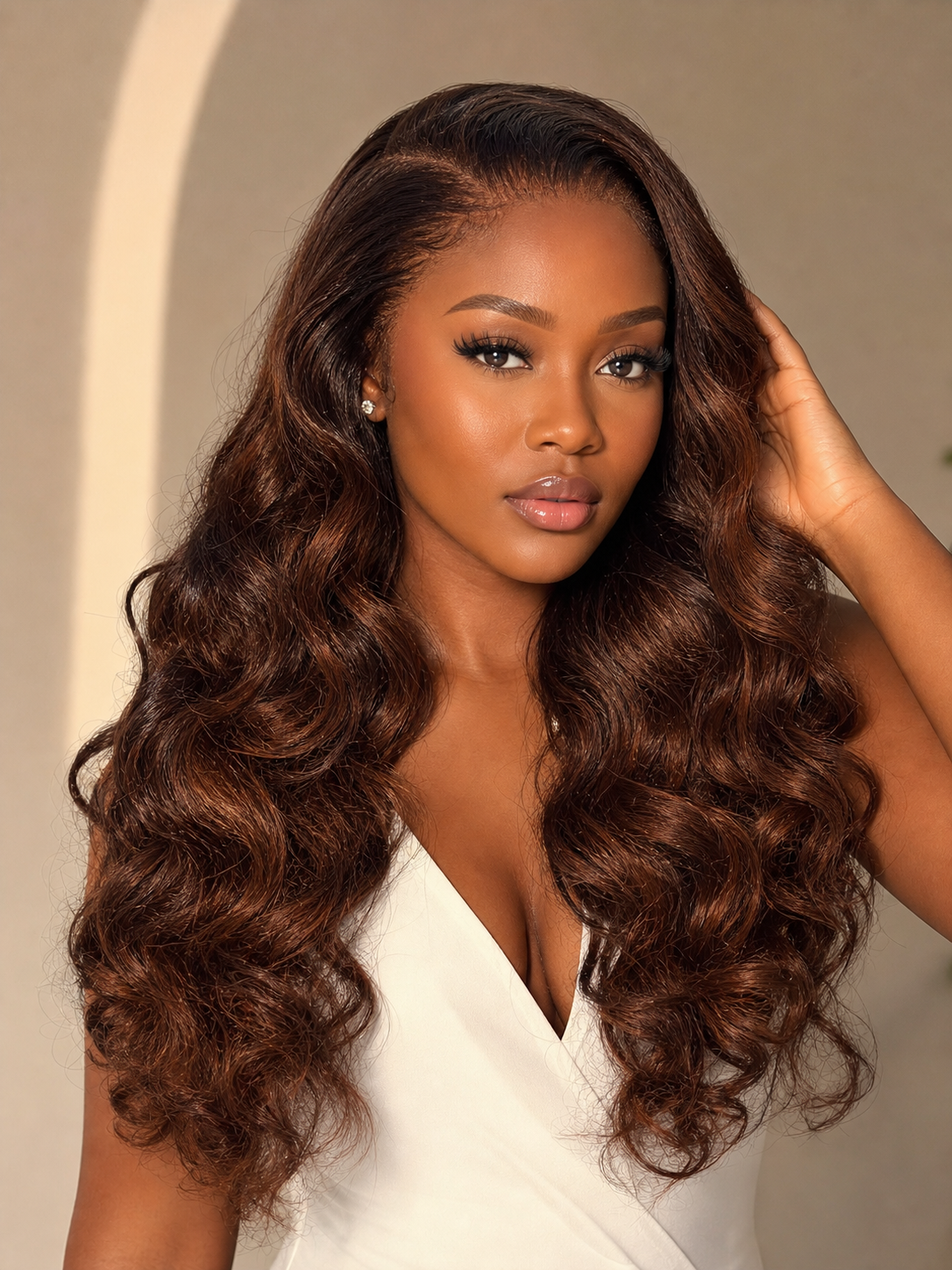 Bounce Wave Loose Body Wave Indian Remy Human Hair Wig 13x4 Lace Frontal Wig 34Inch Prw/38 Brown&Ginger Color