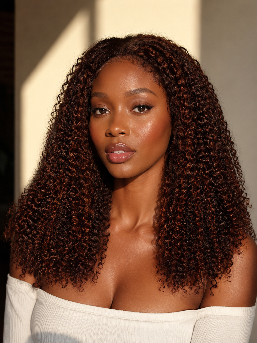 Kinky Curl Indian Remy Human Hair Wig 5x5 Lace Frontal Wig 18Inch Prw/38 Brown&Ginger Color