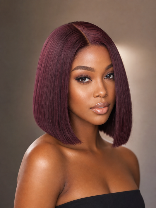 Vietnam Bone Straight Wig 2x6 Lace Closure 12Inch Wine Color Wear To Go For Black Women
