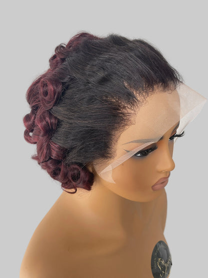Ombre Burgundy Short Lace Front Wig – Curly(LS019)