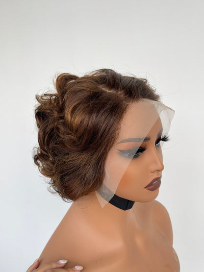 Highlighted Short Curly Lace Front Wig(LS018)