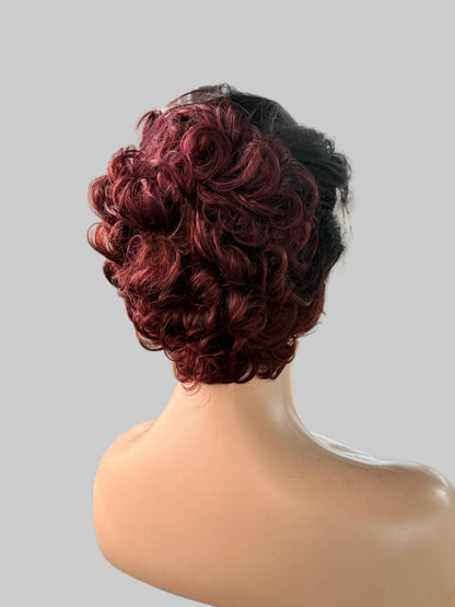 Ombre Burgundy Lace Front Wig – Short Curly(LS018)