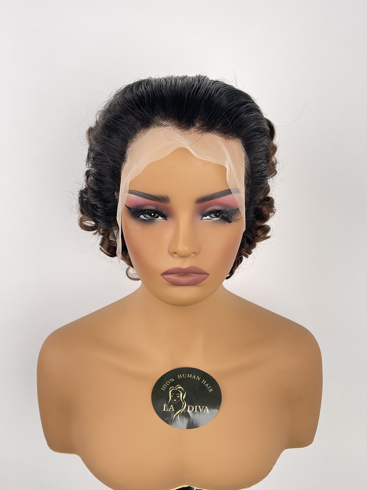 Ombre Auburn Short Lace Front Wig – Curly(LS019)