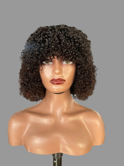 Short Afro Kinky Curly Bob with Bangs | Natural Black (JZ028)