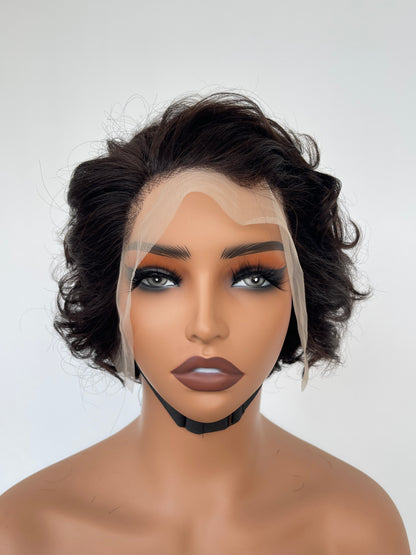 Short Curly Lace Front Wig | Natural Black (LS018)
