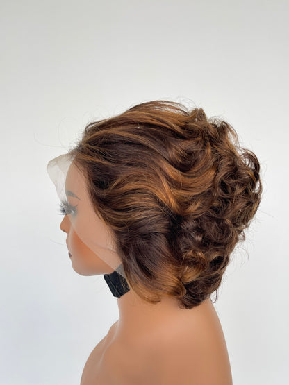Highlighted Short Curly Lace Front Wig(LS018)