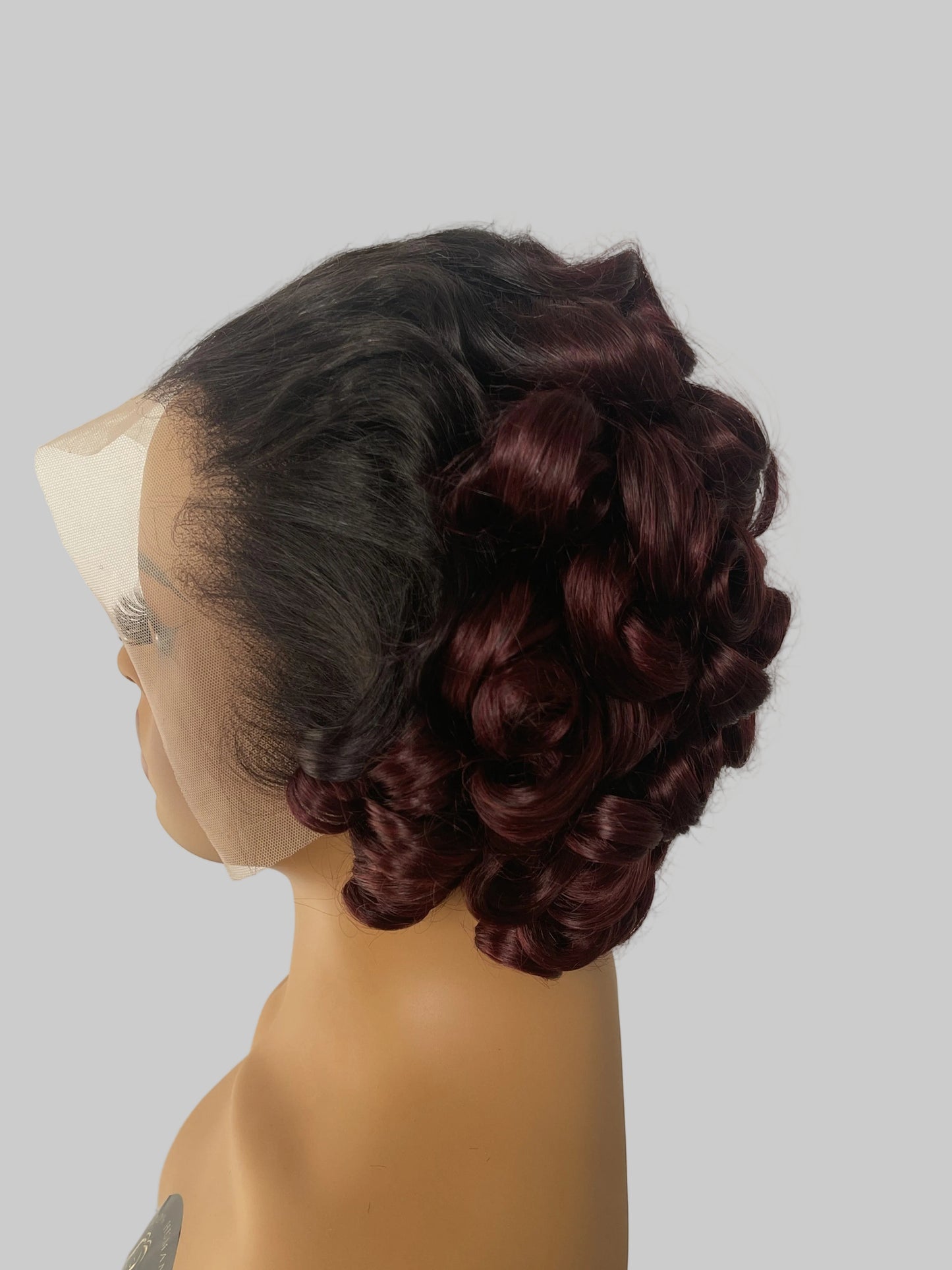 Ombre Burgundy Short Lace Front Wig – Curly(LS019)