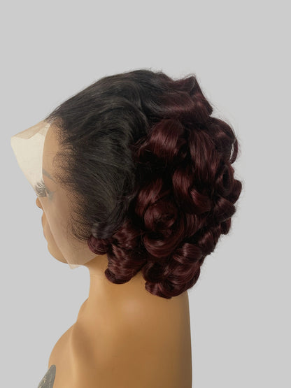 Ombre Burgundy Short Lace Front Wig – Curly(LS019)