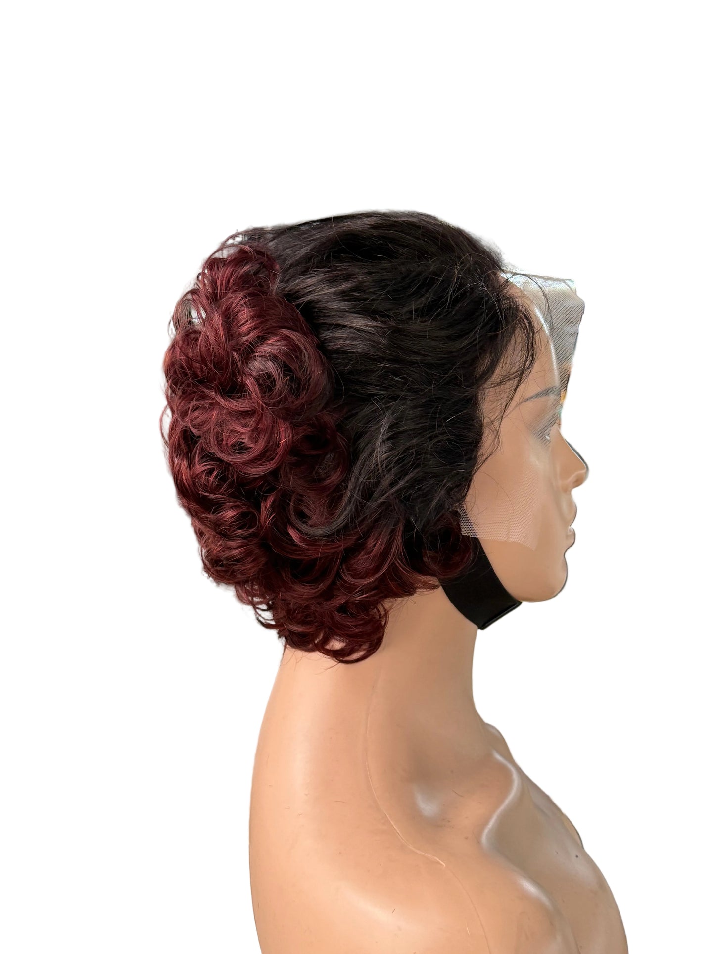 Ombre Burgundy Lace Front Wig – Short Curly(LS018)