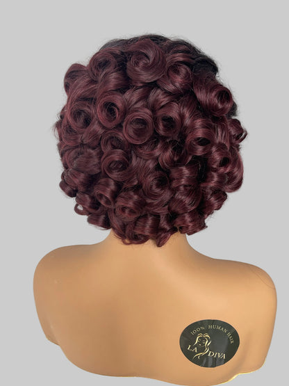 Ombre Burgundy Short Lace Front Wig – Curly(LS019)