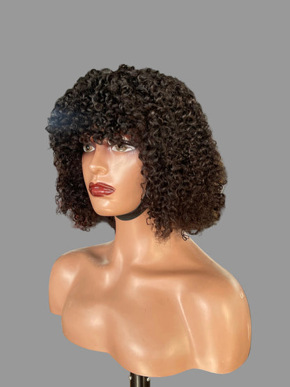 Short Afro Kinky Curly Bob with Bangs | Natural Black (JZ028)