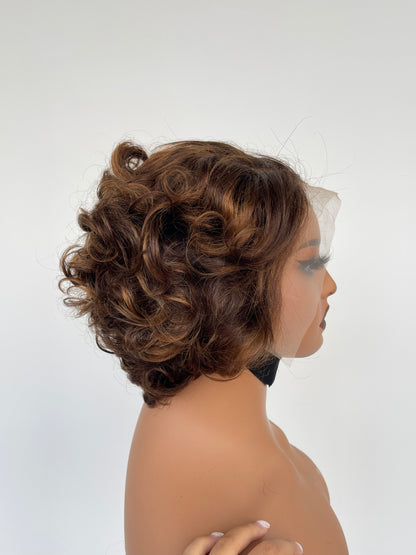 Highlighted Short Curly Lace Front Wig(LS018)