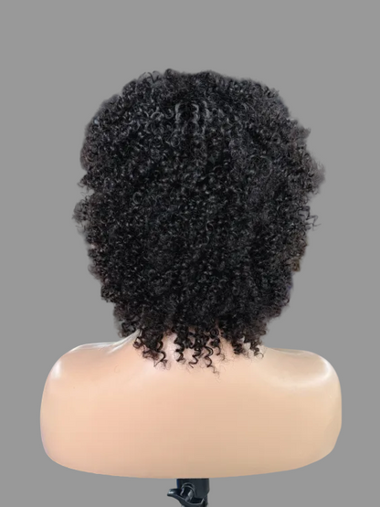 Short Tight Curly Human Hair Wig | Natural Black (JZ233)