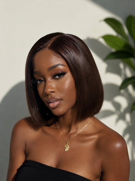 Vietnam Bone Straight Wig Natural Black Color 5x5 Lace Closure 8Inch Wear To Go For Brown Women
