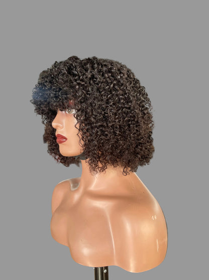 Short Afro Kinky Curly Bob with Bangs | Natural Black (JZ028)