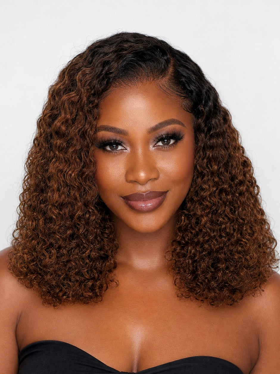 Pixie Curl 14Inch Indian Remy Human Hair Wig 5x5 Lace Closure Short Wig T1B/33# Color