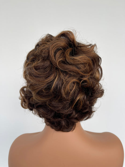 Highlighted Short Curly Lace Front Wig(LS018)