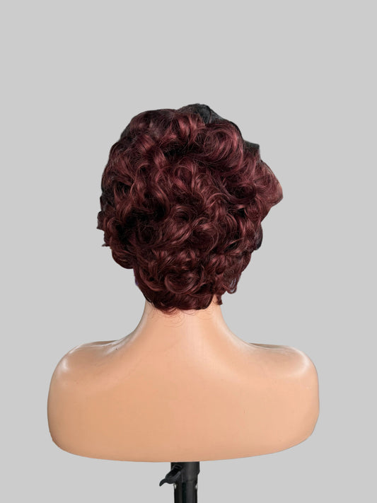 Ombre Burgundy Lace Front Wig – Short Curly(LS018)