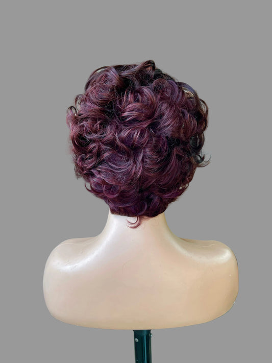 Short Pixie Curly Lace Front Wig | Wine Red(LS018)