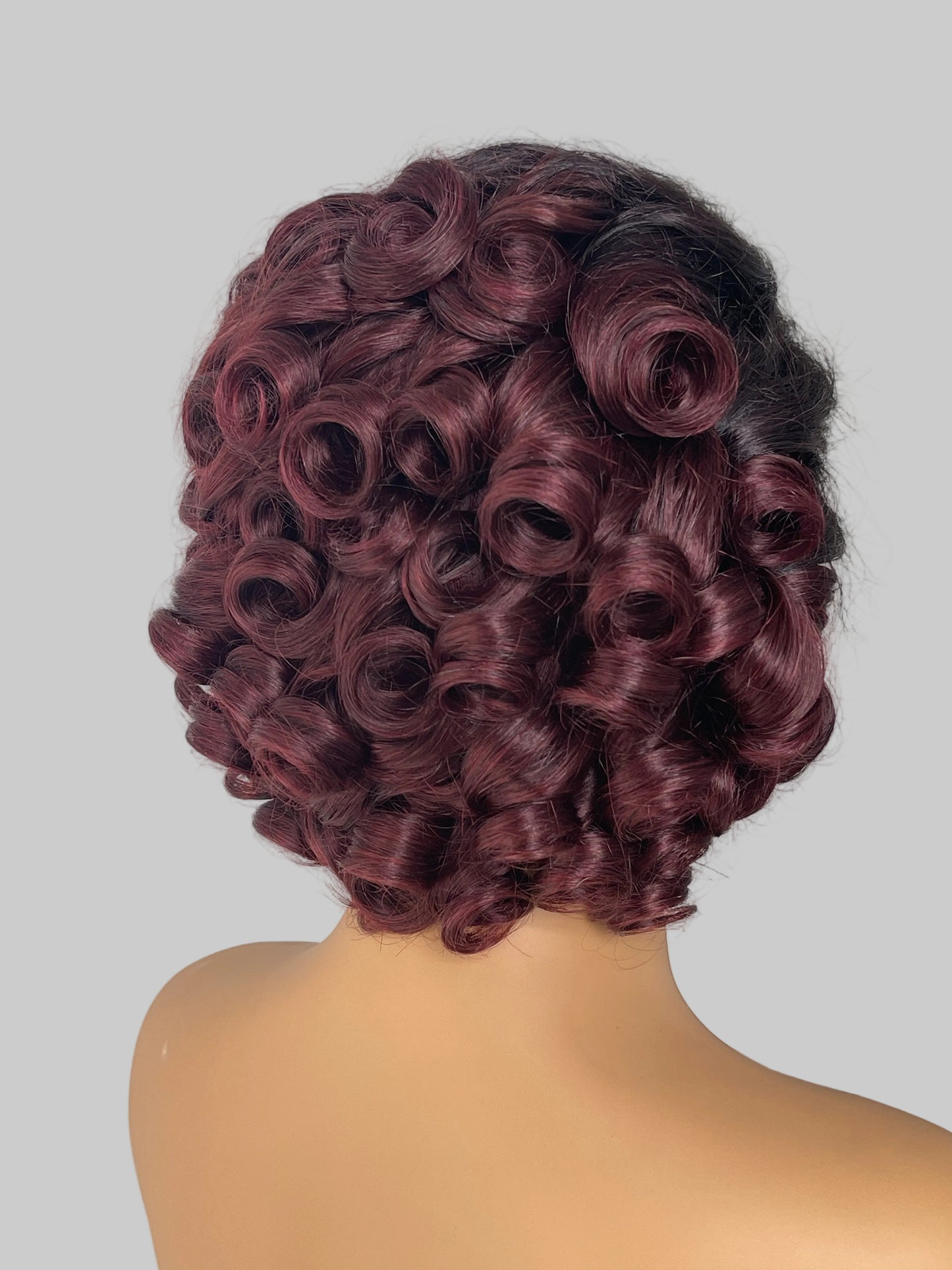 Ombre Burgundy Short Lace Front Wig – Curly(LS019)