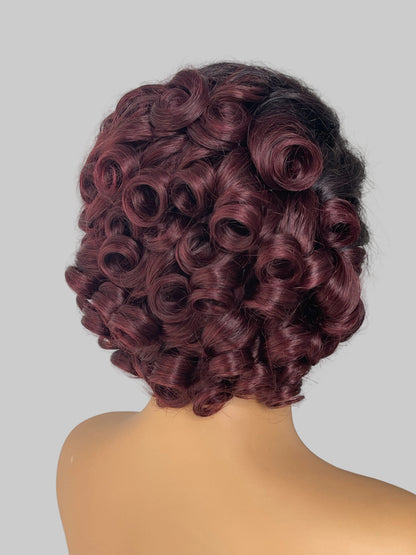 Ombre Burgundy Short Lace Front Wig – Curly(LS019)