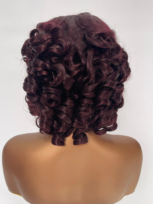 Burgundy Short Lace Front Wig – Curly(LS276)