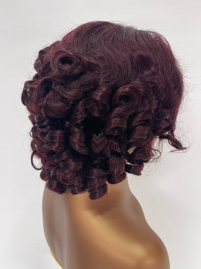 Burgundy Short Lace Front Wig – Curly(LS276)