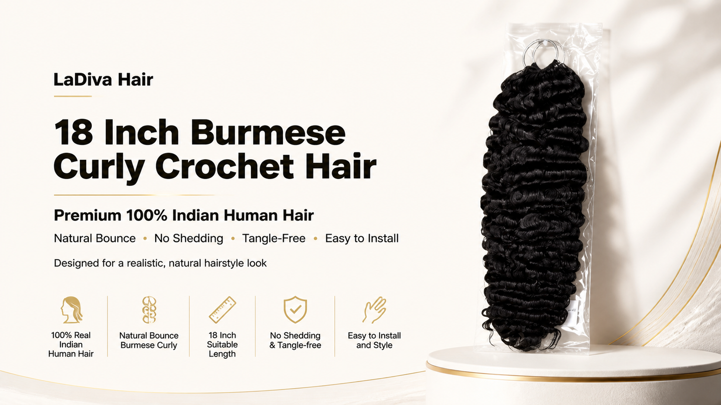 Burmese Curly Crochet Hair Indian Remy Human Hair Natural Black Color 18Inch