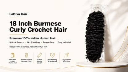 Burmese Curly Crochet Hair Indian Remy Human Hair Natural Black Color 18Inch