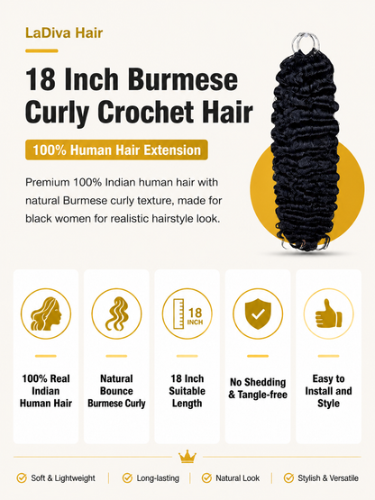 Burmese Curly Crochet Hair Indian Remy Human Hair Natural Black Color 18Inch