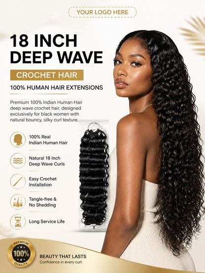 Deep Wave Crochet Hair Indian Remy Human Hair Natural Black Color 18Inch