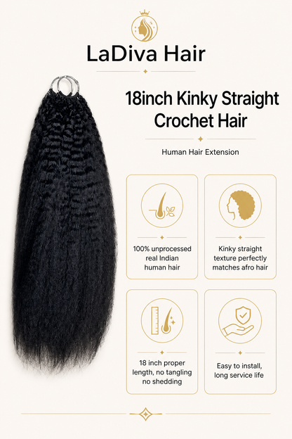 Kinky Straight Crochet Hair Indian Remy Human Hair Natural Black Color 18Inch