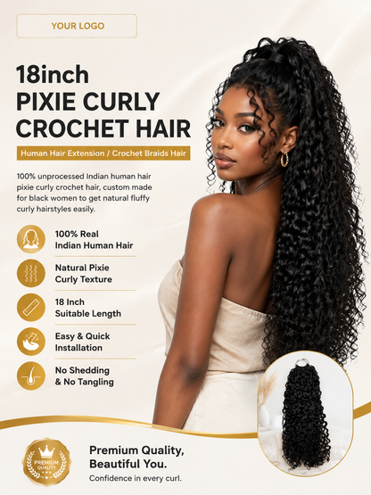 Pixie Curly Crochet Hair Indian Remy Human Hair Natural Black Color 18Inch