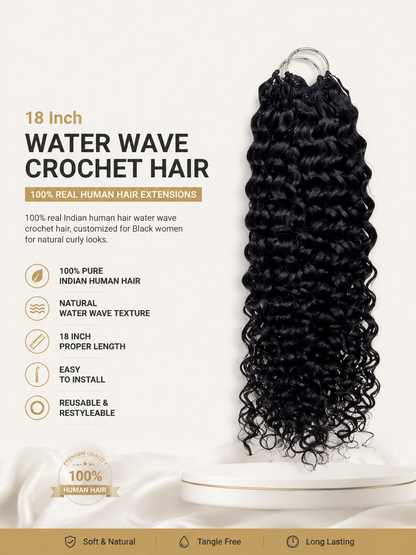 Water Wave Crochet Hair Indian Remy Human Hair Natural Black Color 18Inch