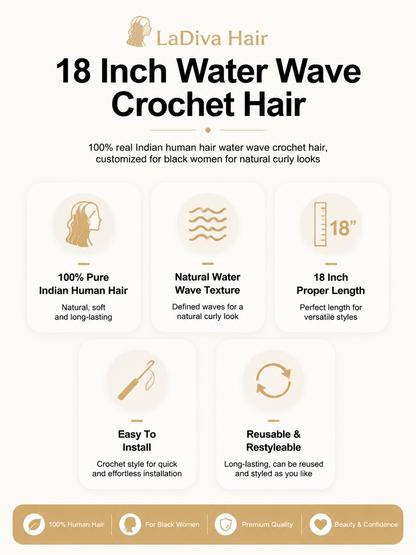 Water Wave Crochet Hair Indian Remy Human Hair Natural Black Color 18Inch