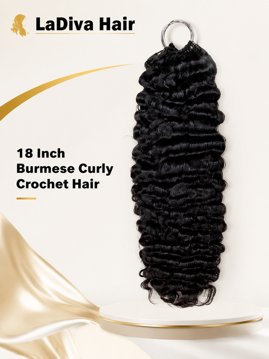 Burmese Curly Crochet Hair Indian Remy Human Hair Natural Black Color 18Inch
