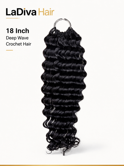 Deep Wave Crochet Hair Indian Remy Human Hair Natural Black Color 18Inch