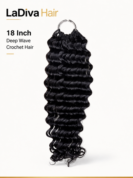 Deep Wave Crochet Hair Indian Remy Human Hair Natural Black Color 18Inch