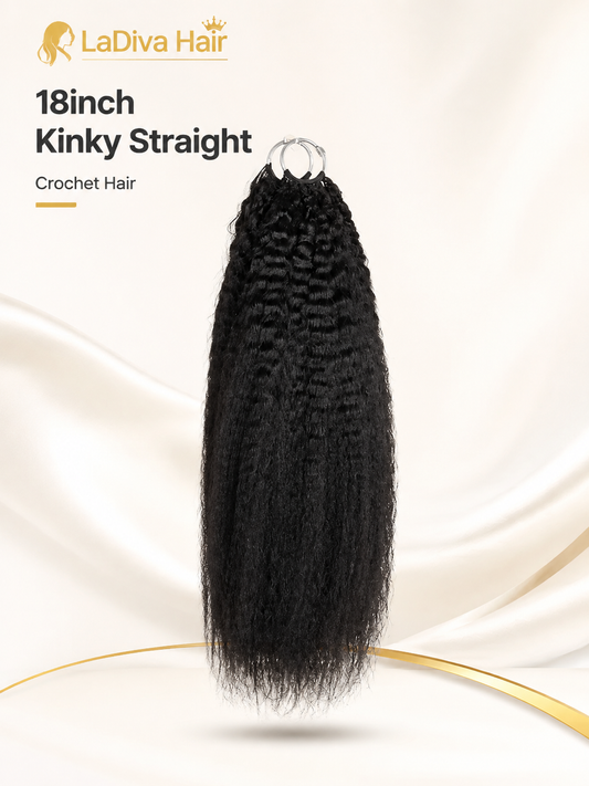 Kinky Straight Crochet Hair Indian Remy Human Hair Natural Black Color 18Inch